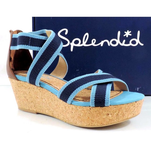 Splendid Wishful Platform Wedge Sandals Heels Chambray Blue Textile Size 10 - Picture 6 of 8